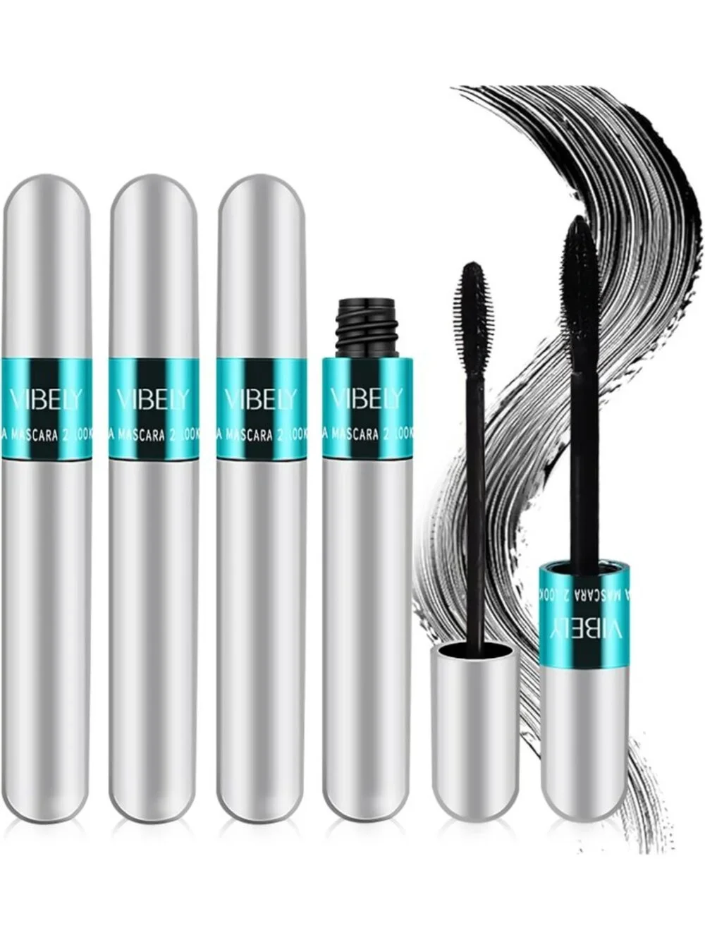 4 Pack 2-in-1 Washable 4D Silk Fiber Mascara for 5x Longer Lashes